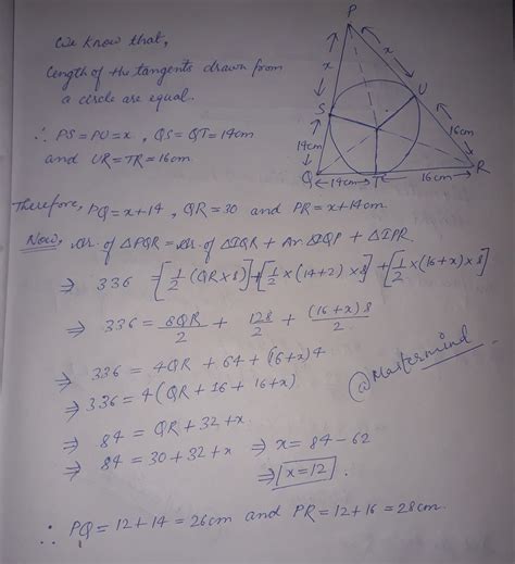 A triangle PQR is drawn to circumscribe a circle of r 8cm such that the ...