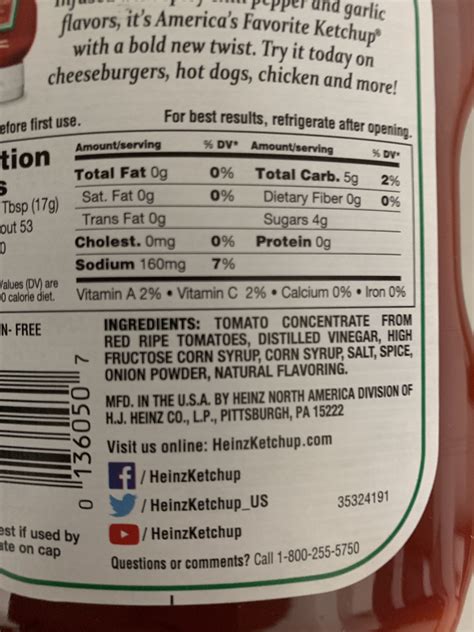 Nutrition Facts About Heinz Tomato Ketchup at Christopher Brunell blog