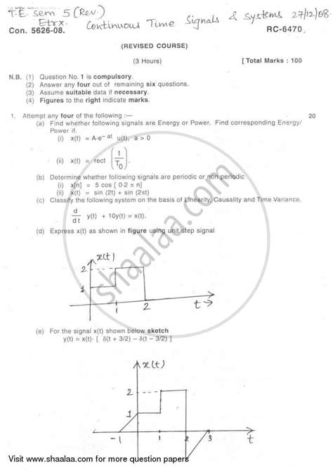 Continuous Time Signals and System 2008-2009 BE Electronics Engineering ...