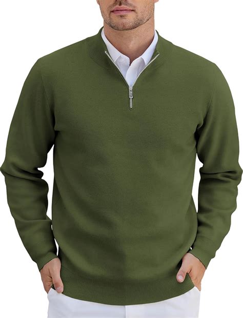 COOFANDY Mens Quarter Zip Sweater Ribbed Knit V Neck Slim Fit Dress ...