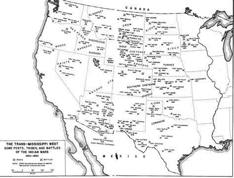 US Army historical map of the so-called Indian Wars West of the ...