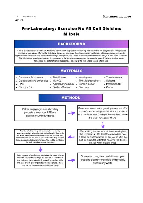 Pre-lab Exercise 5 Mitosis - MJ R. Gelicame DMD September 11, 2024 Pre ...