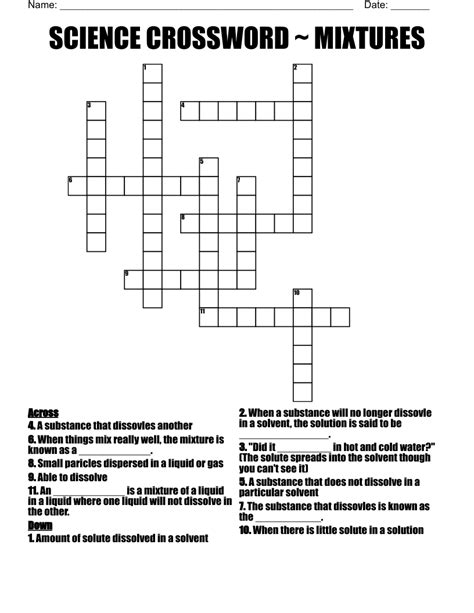 Types of Mixtures Cross-Word Crossword - WordMint