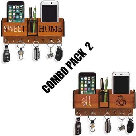 Combo Pack of 2 Wooden Sweet Home + Shree Ganesh Art Key Holder for ...