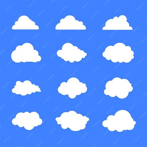 Premium Vector | Vector set of twelve illustrations of clouds on a blue background