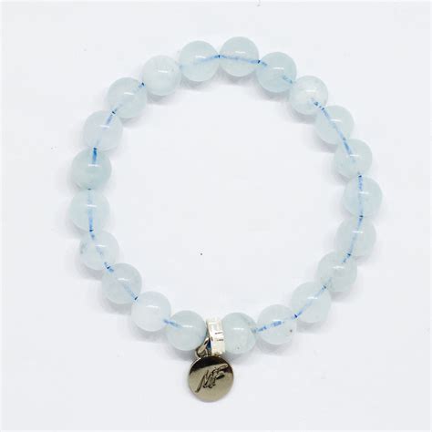 Aquamarine Stone Flat Silver Bracelet (8 MM) | MYSTICFLAVIA – Mystic Flavia