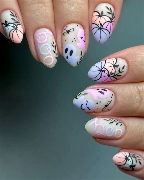 Handmade Pastel Ghost Pumpkin Boo Halloween Fall Press on Nails E59 ...