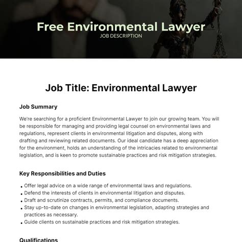 Free Environmental Lawyer Job Description Template to Edit Online