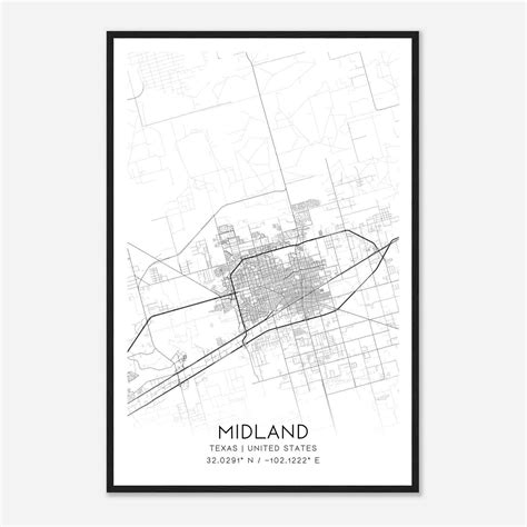 Midland Texas Map Poster, Modern Home Decor Wall Art Print - Custom ...