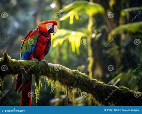 Wildlife in Costa Rica. Parrot Scarlet Macaw Ara Macao in Green Tropical Forest Costa Rica ...