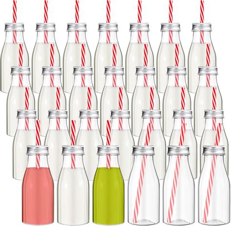 Amazon.com: Irenare 40 Sets Plastic Small Milk Bottles with Straws and ...