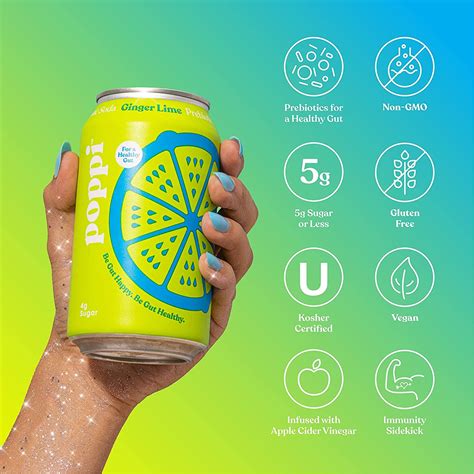 Poppi Healthy Sparkling Prebiotic Soda 12pk - Lime Ginger Flavor with ...