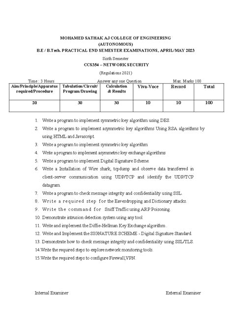 CCS354 NETWORK SECURITY Practical Exam Questions & Guidelines 2023 ...
