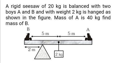 A rigid seesaw of 20 kg is balanced with two boys A and B and with ...