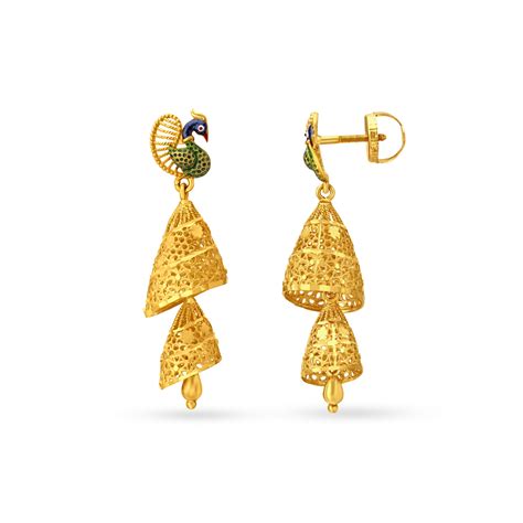 Peacock Inspired Gold Jhumkas