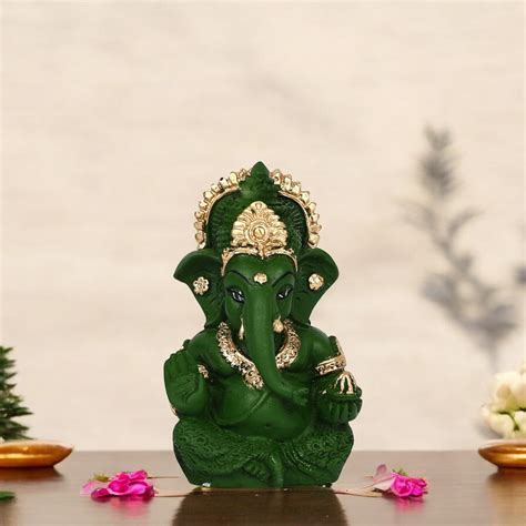 Green Decorative Ganesha Showpiece - Golden Detailing – Natriel