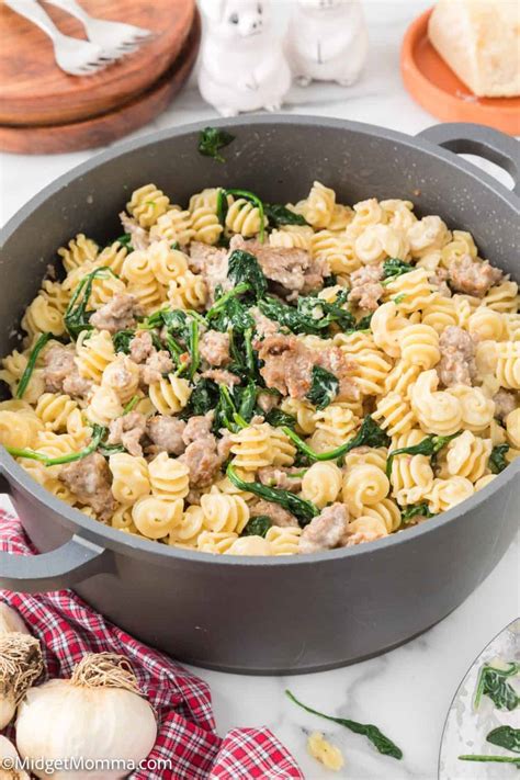 Creamy Spinach Sausage Pasta Recipe • MidgetMomma