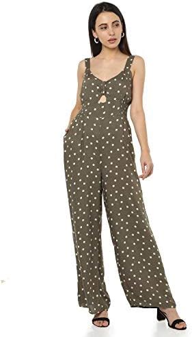 Buy ASHTAG 100% Viscose Green & Olive Jumpsuit with White Polka dots ...