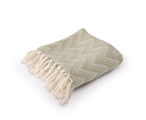 Buy SASHAA WORLD Zig-Zag Patterned Green Ivory Woven Throw | Ideal for ...