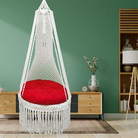 Patiofy Polyester Bohemian Handmade Macrame Balcony Swing With Large ...