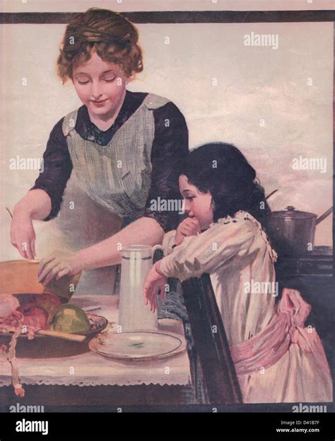 Mother and daughter prepare Thanksgiving Dinner, circa 1913 Stock Photo ...