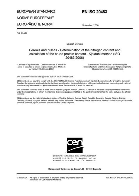 EN ISO 20483:2006 - Cereals and pulses - Determination of the nitrogen ...