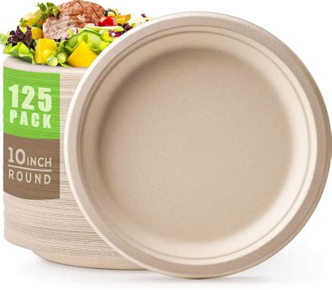 Amazon.com: WELLIFE 100% Compostable Paper Plates 10 Inch, 125-Pack ...