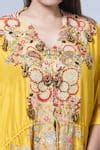Buy Yellow Silk Embroidery V-neck Kesar Kaftan And Draped Skirt Set For ...