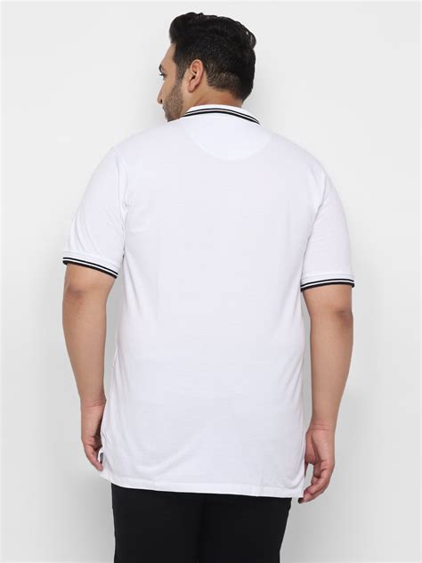 Plus Men's White Solid Regular Fit Half Sleeve Cotton Polo T-Shirt ...