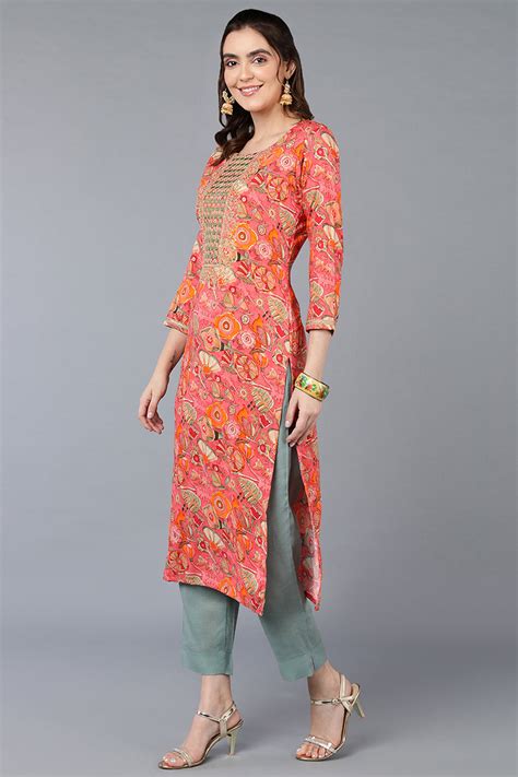 Pink Viscose Rayon Floral Printed Straight Kurta VCK9335 – Ahika