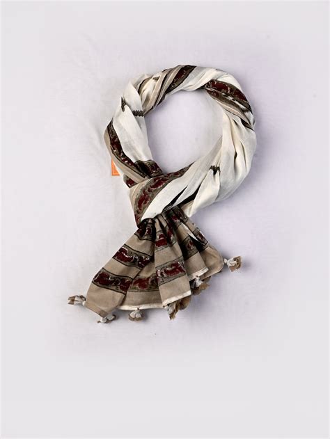 Grey Mughal Palm Tree Cotton Mulmul Block Printed Stole