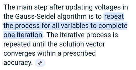 The main step after updating voltages in the Gauss-Seidel algorithm is ...