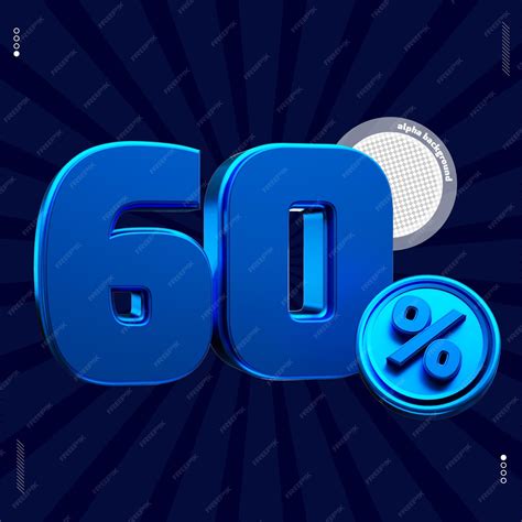 3d render number 60 percentage font blue | Premium PSD