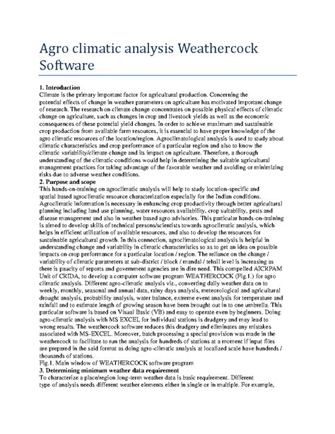Agro Climatic Analysis Using WEATHERCOCK Software: A Comprehensive ...