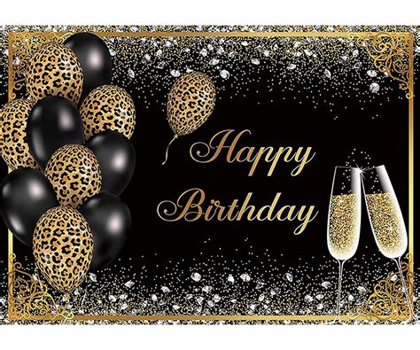 Buy Happy Birthday Backdrop Black and Gold Glitter Leopard Print ...