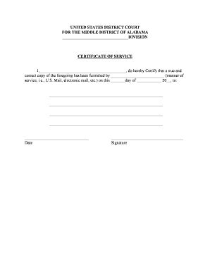Fillable Online almd uscourts CERTIFICATE OF SERVICE. Before You File ...