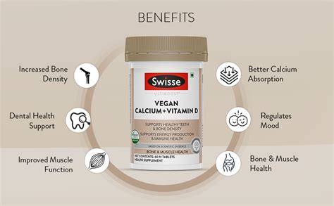 Swisse Vegan Calcium + Vitamin D3 for Stronger Bones, Teeth, Muscles ...