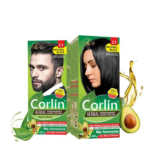 Corlin Herbal Permanent Hair Color Cream (Natural Black), 2 Count ...