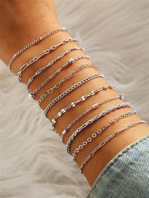 11pcs/Set Stylish & Versatile Silver Heart & Square Cubic Zirconia ...