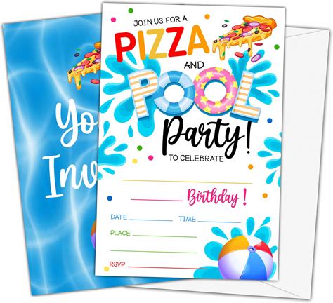 Amazon.com : Ymyfdyj Pool Party Invitations For Boys, Pizza Birthday ...