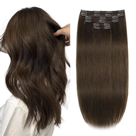 Amazon.com : Clip in Hair Extensions Medium Brown Hair Extensions Clip ...