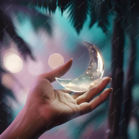 Premium AI Image | Metallic crescent moon in the palm of hand islamic ...