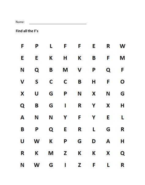 Printable Visual Scanning "Letter F" Worksheet