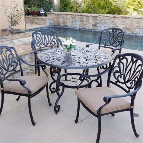 Elisabeth 5 Piece Cast Aluminum Patio Dining Set W/ 42 Inch Round Table ...