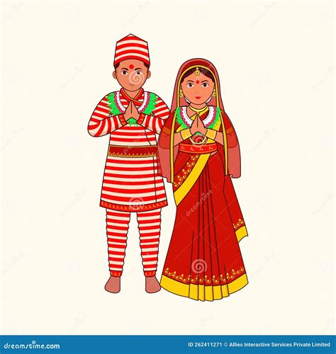 Nepali Bride And Groom Wearing Traditional Dress In Namaste Pose ...