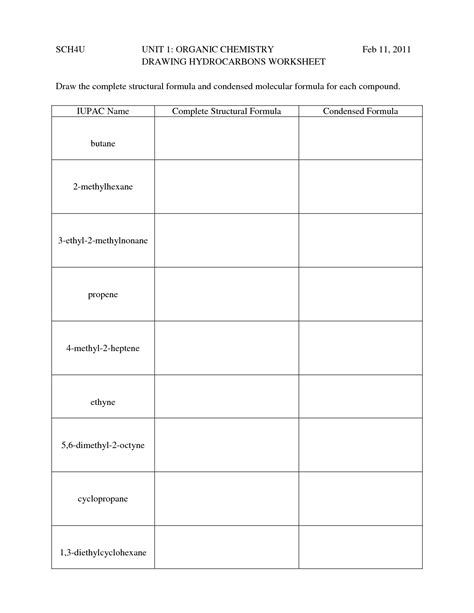 Naming Organic Compounds Worksheets