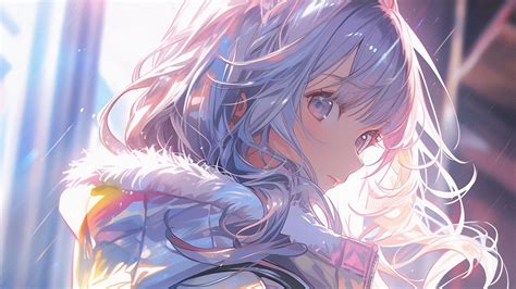 Download wallpaper 1600x900 girl, glance, jacket, art, anime widescreen ...