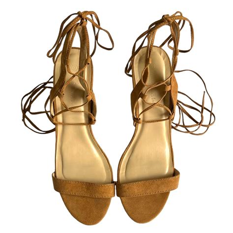 Wild Diva Tan Faux Suede Open Toe Lace Up Caged... - Depop