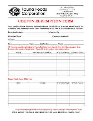 Fillable Online COUPON REDEMPTION FORM - Fauna Foods Fax Email Print ...