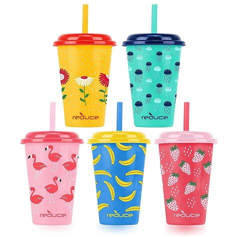 Reduce GoGo's 12 oz Cup Set, 5 Pack – Plastic Cups with Straws and Lids ...